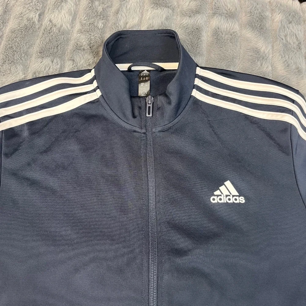 Adidas Track Jacket Men's Size Small Navy Blue Full Zip 3-Stripes Logo